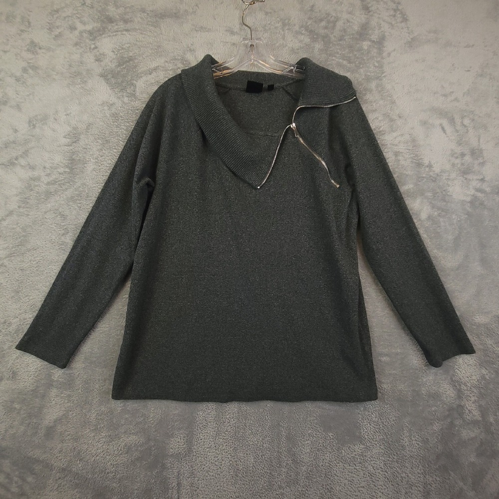 Rafaella Sweatshirt Womens Pullover Gray 1/4 Zip Collared Tight Knit XL